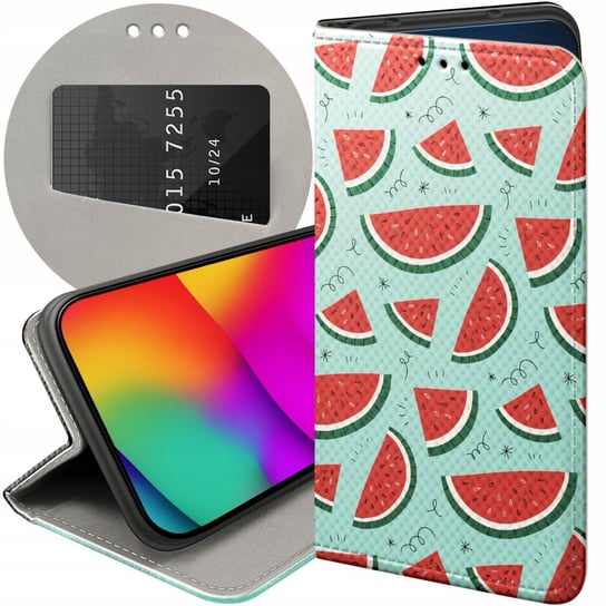 ETUI Z KLAPKĄ DO LG K10 2017 WZORY OWOCE ARBUZ ANANAS CYTRYNY FUTERAŁ CASE LG