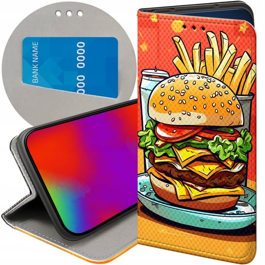 ETUI Z KLAPKĄ DO LG K40S WZORY HAMBURGER BURGERY FAST-FOOD JEDZENIE FUTERAŁ LG