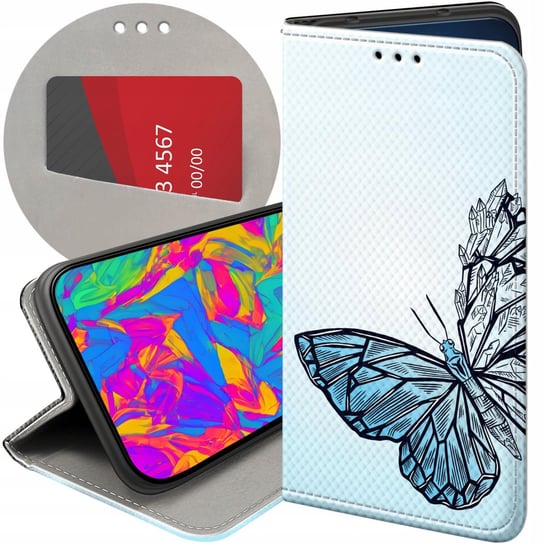 ETUI Z KLAPKĄ DO LG K40S WZORY MOTYLE BUTTERFLY BARWNE FUTERAŁ POKROWIEC LG