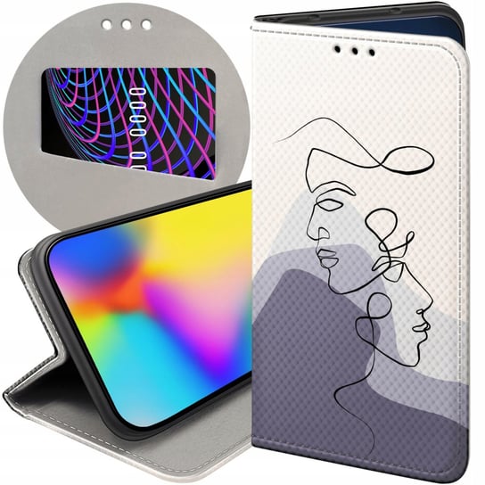 ETUI Z KLAPKĄ DO LG K50 / Q60 WZORY CONTINUOUS LINE-ART KRESKA LINIE CASE LG