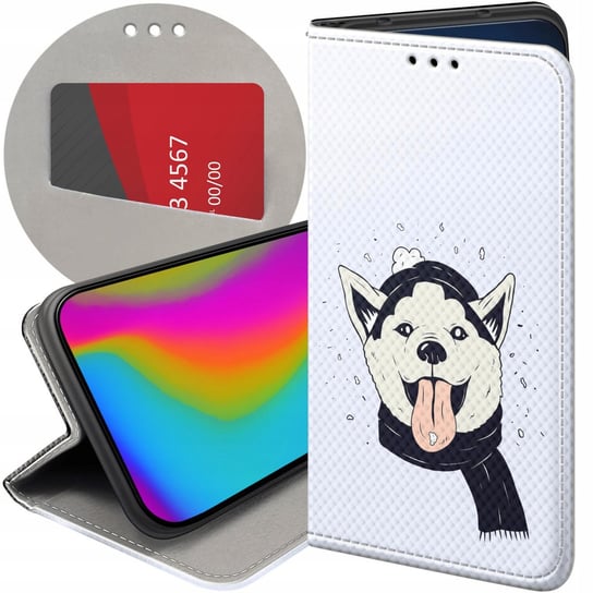 ETUI Z KLAPKĄ DO LG K50 / Q60 WZORY HUSKY PSY PIESKI FUTERAŁ POKROWIEC CASE LG