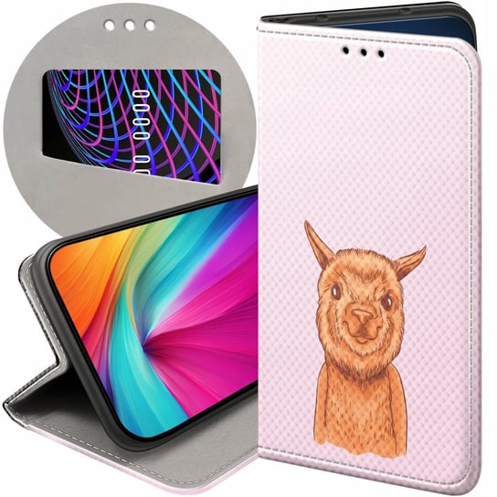 ETUI Z KLAPKĄ DO LG K50 / Q60 WZORY LAMA ALPAKA ANDY FUTERAŁ POKROWIEC CASE LG