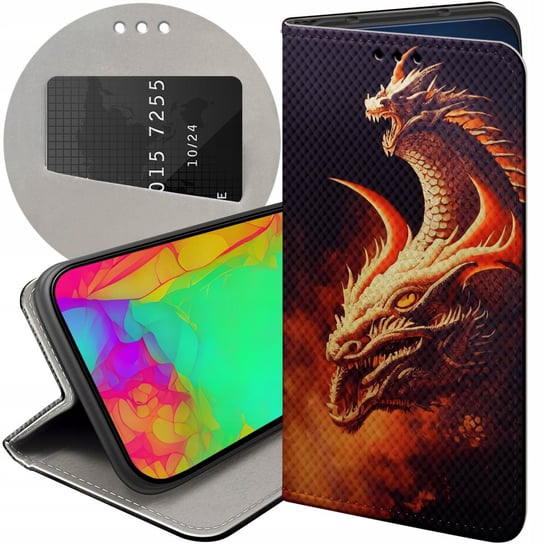 ETUI Z KLAPKĄ DO MOTOROLA EDGE 20 LITE 5G WZORY SMOKI DRAGON TANIEC SMOKÓW Motorola