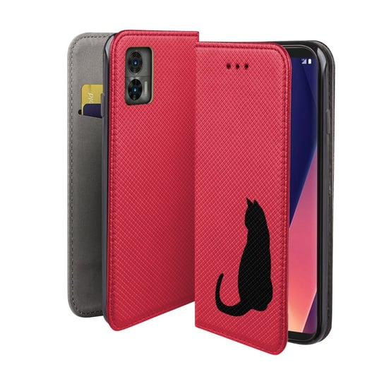 Etui z klapką do MOTOROLA EDGE 30 LITE / EDGE 30 NEO wzór czarny kot case MARTECH