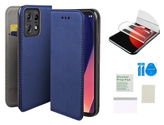 Etui z klapką do MOTOROLA EDGE 50 PRO magnet niebieski case +folia ochronna MARTECH