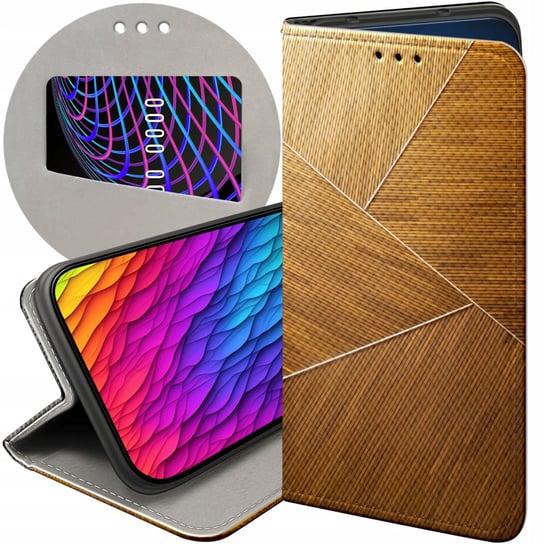 ETUI Z KLAPKĄ DO MOTOROLA MOTO 40 EDGE WZORY BRĄZOWE DREWNIANE BROWN CASE Motorola