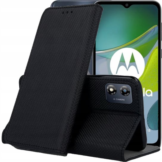 Etui Z Klapką Do Motorola Moto E13 Czarne Zamykane Magnetyczne Kabura Flip Motorola