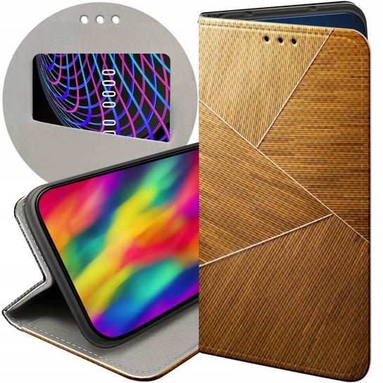 ETUI Z KLAPKĄ DO MOTOROLA MOTO E13 WZORY BRĄZOWE DREWNIANE BROWN FUTERAŁ Motorola