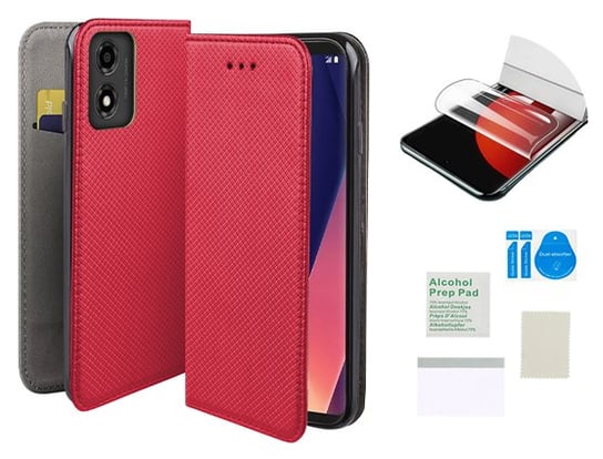 Etui z klapką do MOTOROLA MOTO E14 magnet case czerwony +folia ochronna TPU MARTECH