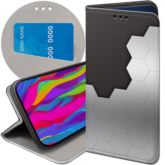 ETUI Z KLAPKĄ DO MOTOROLA MOTO E5 PLUS WZORY SZARE METALLIC GREY FUTERAŁ Motorola