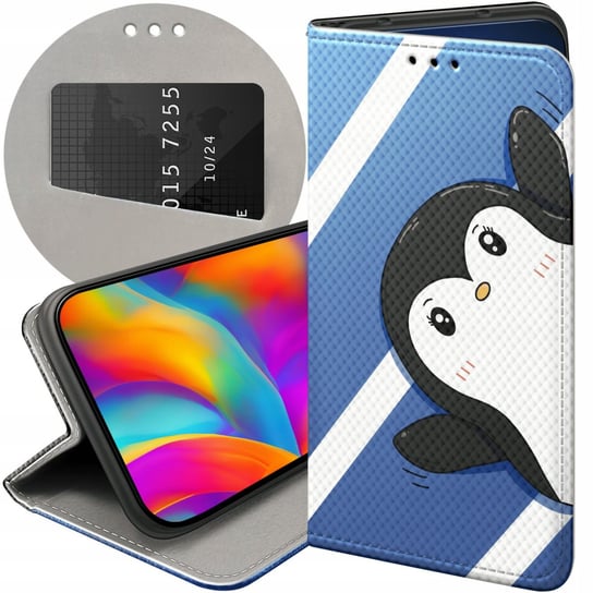 ETUI Z KLAPKĄ DO MOTOROLA MOTO E6 PLUS WZORY PINGWINEK PINGWIN HAPPY FEET Motorola