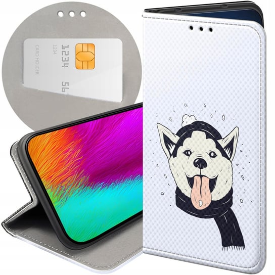 ETUI Z KLAPKĄ DO MOTOROLA MOTO G13 / 23 WZORY HUSKY PSY PIESKI FUTERAŁ CASE Motorola