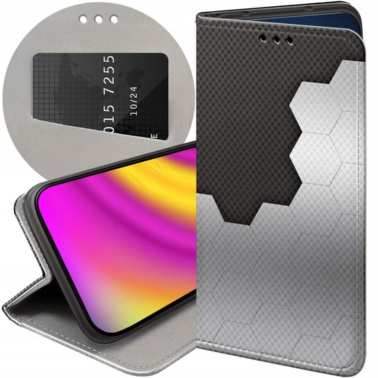 ETUI Z KLAPKĄ DO MOTOROLA MOTO G13 / 23 WZORY SZARE METALLIC GREY FUTERAŁ Motorola