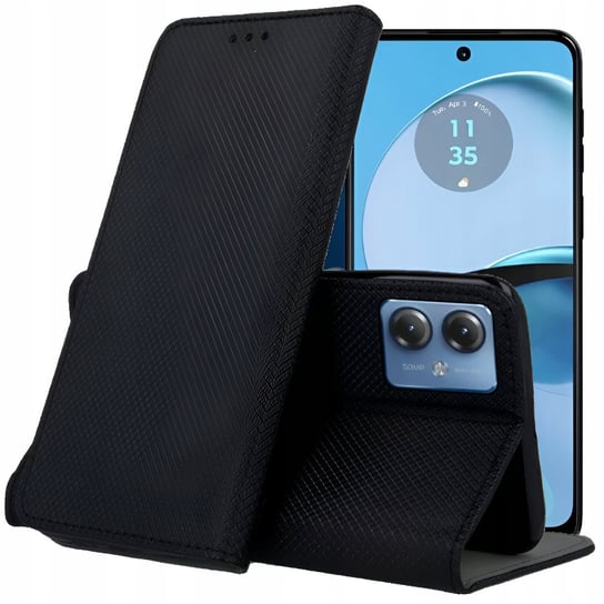 Etui Z Klapką Do Motorola Moto G14 Czarne Zamykane Magnetyczne Kabura Flip Motorola