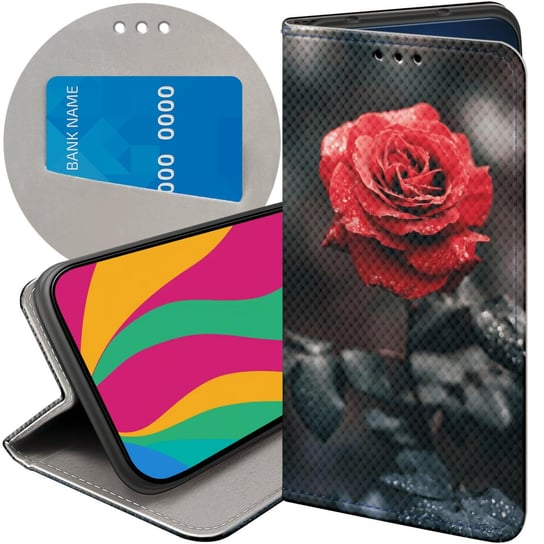 ETUI Z KLAPKĄ DO MOTOROLA MOTO G14 WZORY RÓŻA Z RÓŻĄ ROSE FUTERAŁ POKROWIEC Motorola