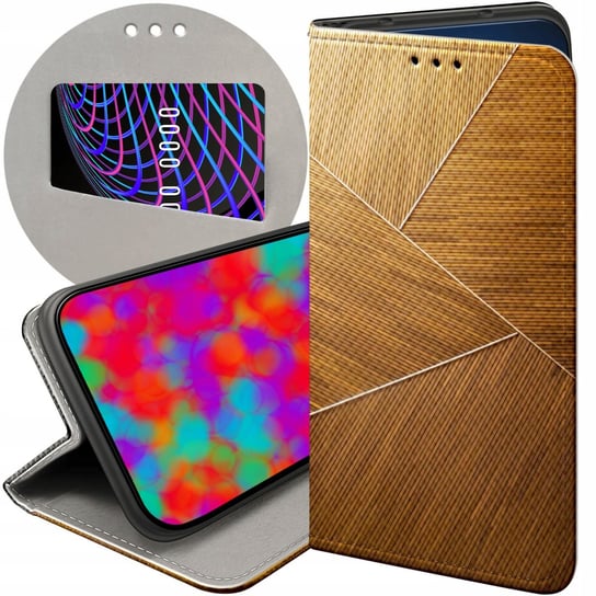 ETUI Z KLAPKĄ DO MOTOROLA MOTO G22 4G WZORY BRĄZOWE DREWNIANE BROWN FUTERAŁ Motorola