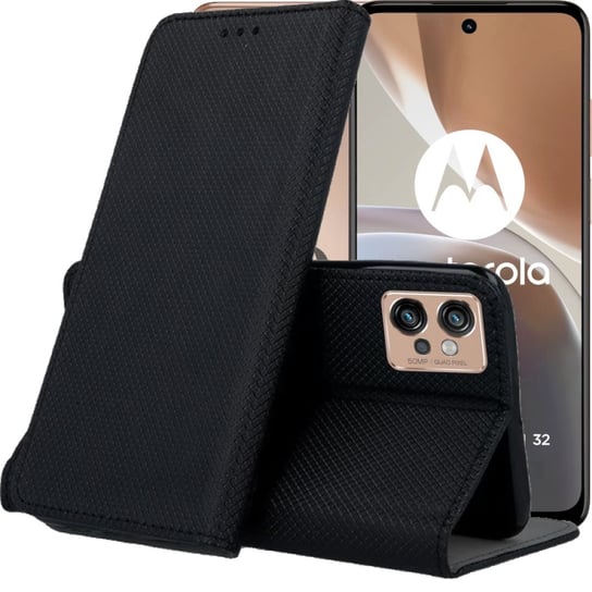 Etui Z Klapką Do Motorola Moto G32 Czarne Zamykane Magnetyczne Kabura Flip Motorola