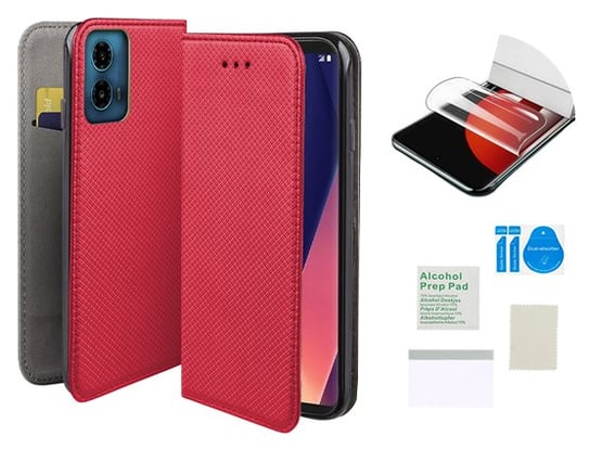 Etui z klapką do MOTOROLA MOTO G34 czerwony magnet case +folia ochronna TPU MARTECH