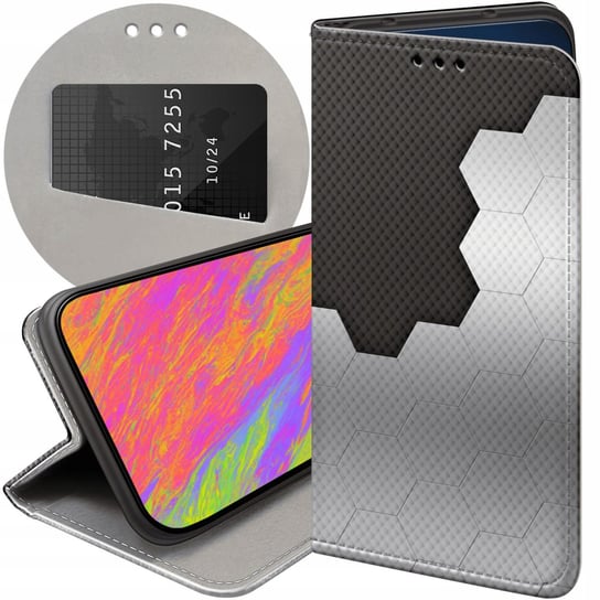 ETUI Z KLAPKĄ DO MOTOROLA MOTO G42 WZORY SZARE METALLIC GREY FUTERAŁ CASE Motorola