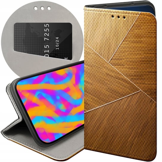 ETUI Z KLAPKĄ DO MOTOROLA MOTO G50 WZORY BRĄZOWE DREWNIANE BROWN FUTERAŁ Motorola