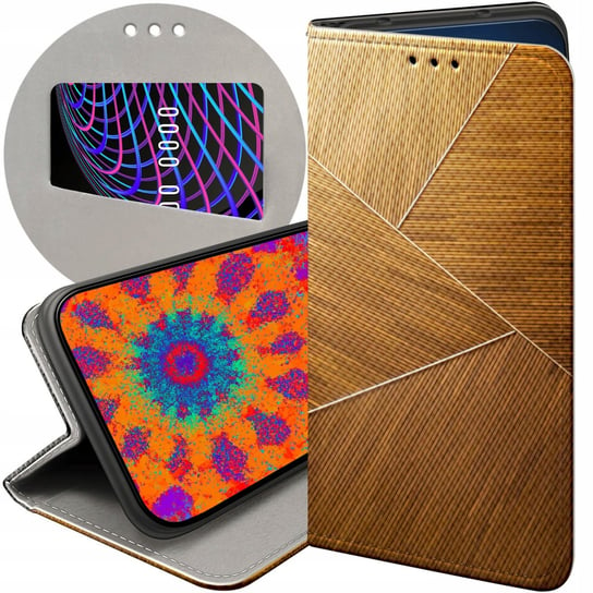 ETUI Z KLAPKĄ DO MOTOROLA MOTO G51 5G WZORY BRĄZOWE DREWNIANE BROWN FUTERAŁ Motorola