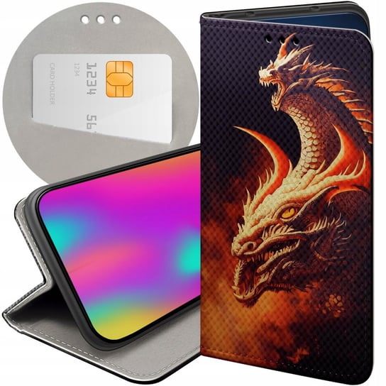 ETUI Z KLAPKĄ DO MOTOROLA MOTO G51 5G WZORY SMOKI DRAGON TANIEC SMOKÓW CASE Motorola