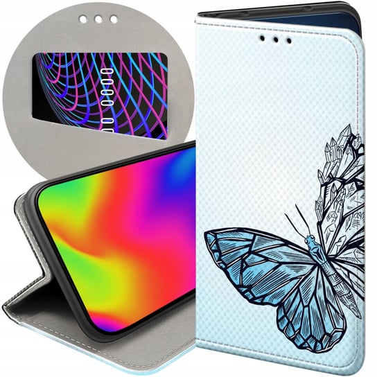 ETUI Z KLAPKĄ DO MOTOROLA MOTO G53 WZORY MOTYLE BUTTERFLY BARWNE FUTERAŁ Motorola