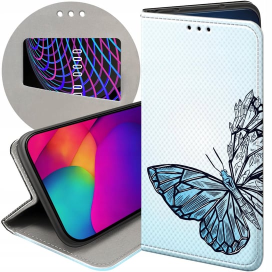 ETUI Z KLAPKĄ DO MOTOROLA MOTO G72 WZORY MOTYLE BUTTERFLY BARWNE FUTERAŁ Motorola