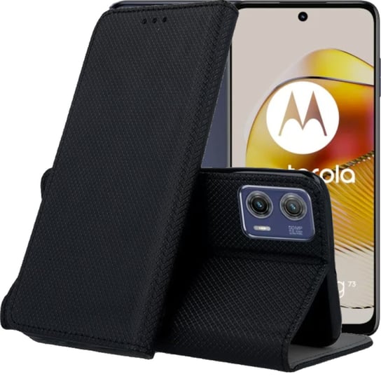 Etui Z Klapką Do Motorola Moto G73 Czarne Zamykane Magnetyczne Kabura Flip Motorola