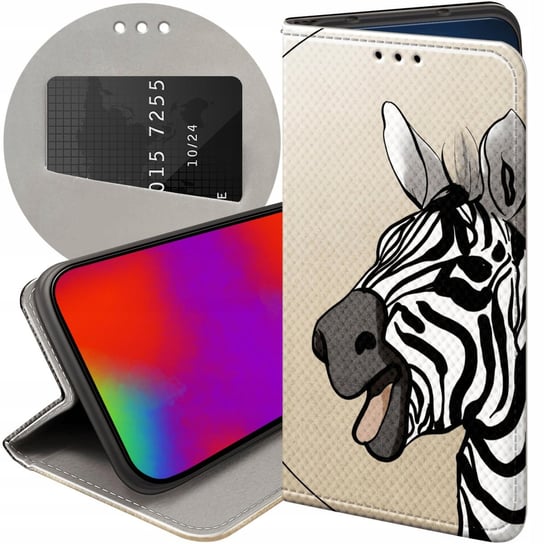 ETUI Z KLAPKĄ DO MOTOROLA MOTO G8 POWER WZORY ZEBRA ZEBERKA PASKI FUTERAŁ Motorola