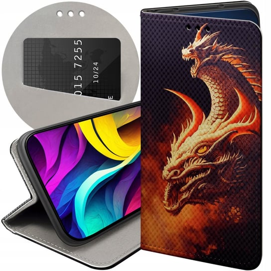 ETUI Z KLAPKĄ DO MOTOROLA ONE VISION / P40 WZORY SMOKI DRAGON TANIEC SMOKÓW Motorola