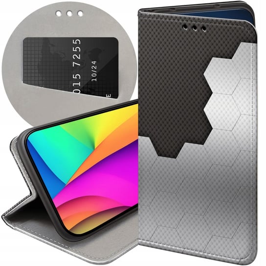 ETUI Z KLAPKĄ DO MOTOROLA ONE VISION / P40 WZORY SZARE METALLIC GREY CASE Motorola