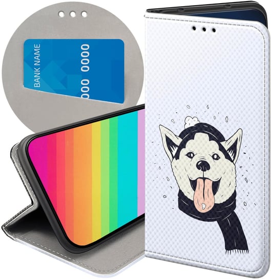 Etui Z Klapką Do Oppo A17 Wzory Husky Psy Pieski Futerał Pokrowiec Case Oppo