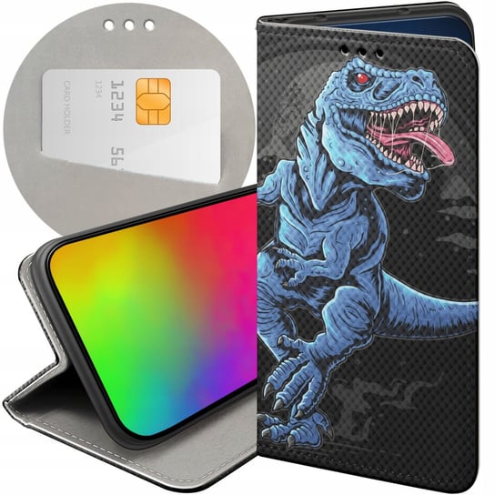 ETUI Z KLAPKĄ DO OPPO A98 5G WZORY DINOZAURY REPTILIA PREHISTORYCZNE CASE Oppo