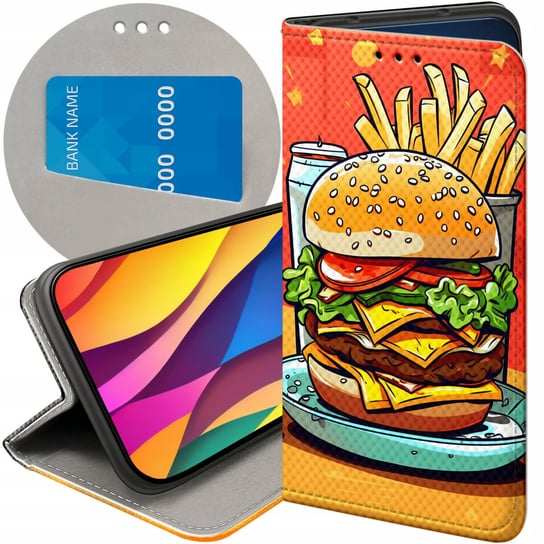 ETUI Z KLAPKĄ DO OPPO RENO 6 5G WZORY HAMBURGER BURGERY FAST-FOOD JEDZENIE Oppo