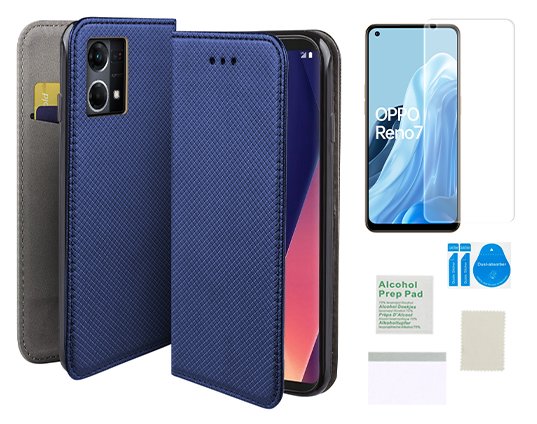 Etui z klapką do OPPO RENO 7 4G smart magnet niebieski + folia ochronna TPU MARTECH