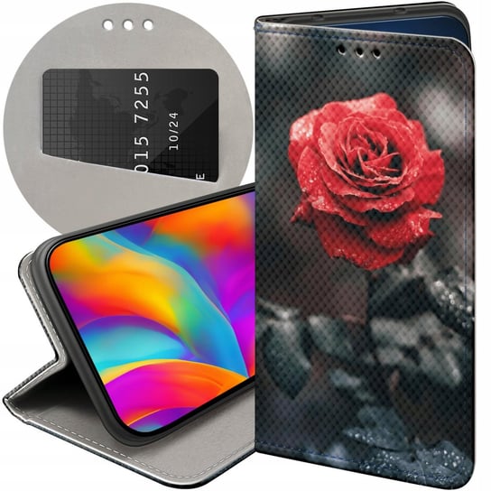 ETUI Z KLAPKĄ DO OPPO RENO 8 5G WZORY RÓŻA Z RÓŻĄ ROSE FUTERAŁ POKROWIEC Oppo