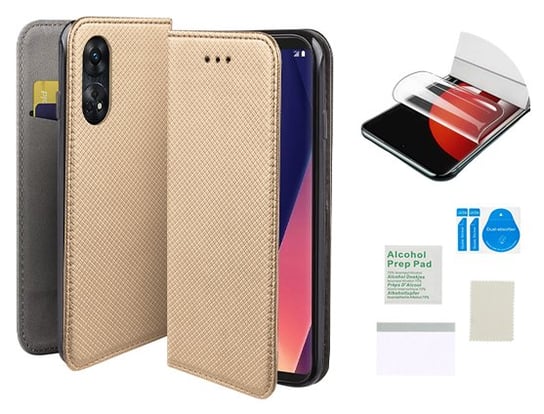 Etui z klapką do OPPO RENO 8T 4G smart magnet złoty + folia ochronna TPU MARTECH