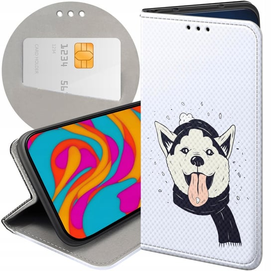 ETUI Z KLAPKĄ DO OPPO RENO 8T WZORY HUSKY PSY PIESKI FUTERAŁ POKROWIEC CASE Oppo