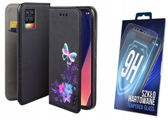 Etui z klapką do REALME 8 / 8 PRO wzór motyl obudowa + szybka na ekran 9H MARTECH