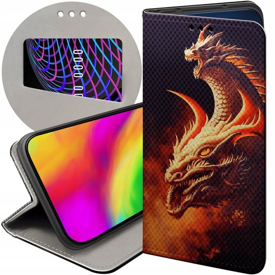 ETUI Z KLAPKĄ DO REALME C11 2021 / C20 WZORY SMOKI DRAGON TANIEC SMOKÓW Realme