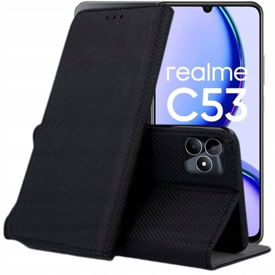 Etui Z Klapką Do Realme C53 4G Czarne Zamykane Magnetyczne Kabura Futerał Realme