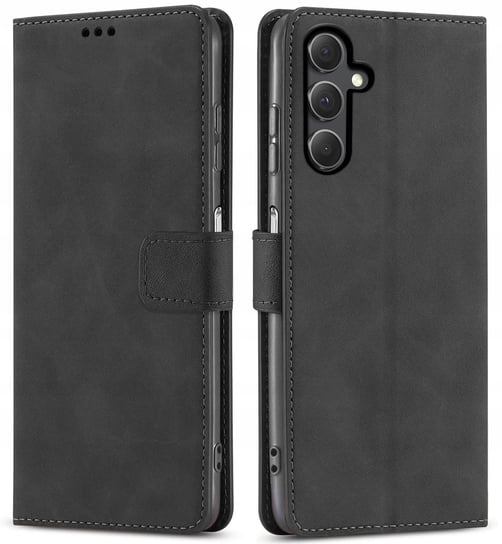 ETUI Z KLAPKĄ do Samsung A25 5G | CZARNE ZAMYKANE CASE + SZKŁO Krainagsm