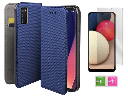 Etui z klapką do SAMSUNG GALAXY A02S niebieski smart magnet case + szkło 9H MARTECH