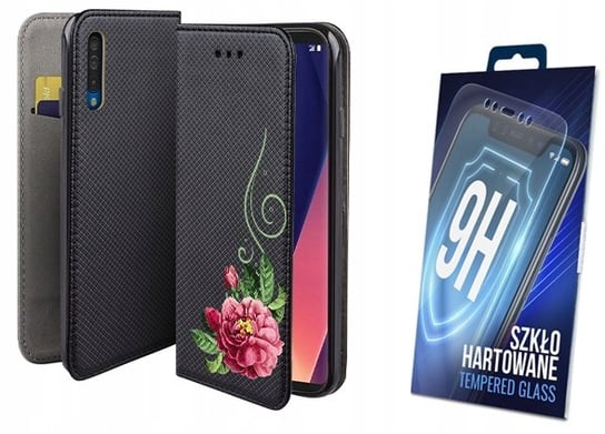 Etui z klapką do SAMSUNG GALAXY A50 kwiat smart magnet + szkło na ekran 9H MARTECH