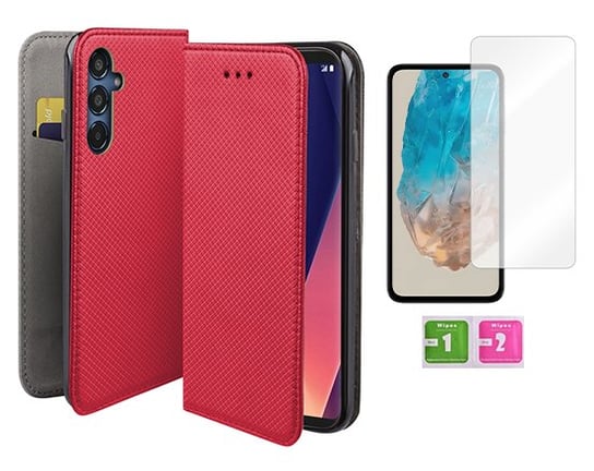 Etui z klapką do SAMSUNG GALAXY M35 5G czerwony smart magnet case +szkło 9H MARTECH