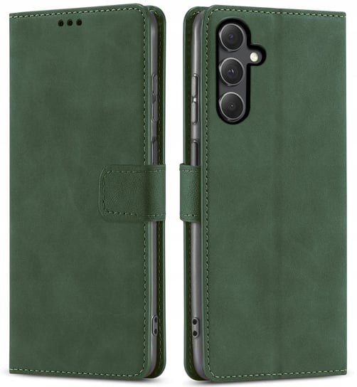 ETUI Z KLAPKĄ do Samsung S23 FE | ZIELONE ZAMYKANE CASE + SZKŁO Krainagsm