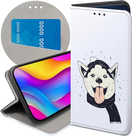 ETUI Z KLAPKĄ DO VIVO Y21 / Y21S / Y33S WZORY HUSKY PSY PIESKI FUTERAŁ CASE Vivo