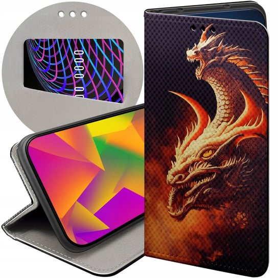 ETUI Z KLAPKĄ DO VIVO Y72 5G WZORY SMOKI DRAGON TANIEC SMOKÓW FUTERAŁ CASE Vivo