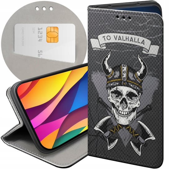 ETUI Z KLAPKĄ DO VIVO Y76 5G WZORY WIKINGOWIE VIKING RUNY ODYN FUTERAŁ CASE Vivo